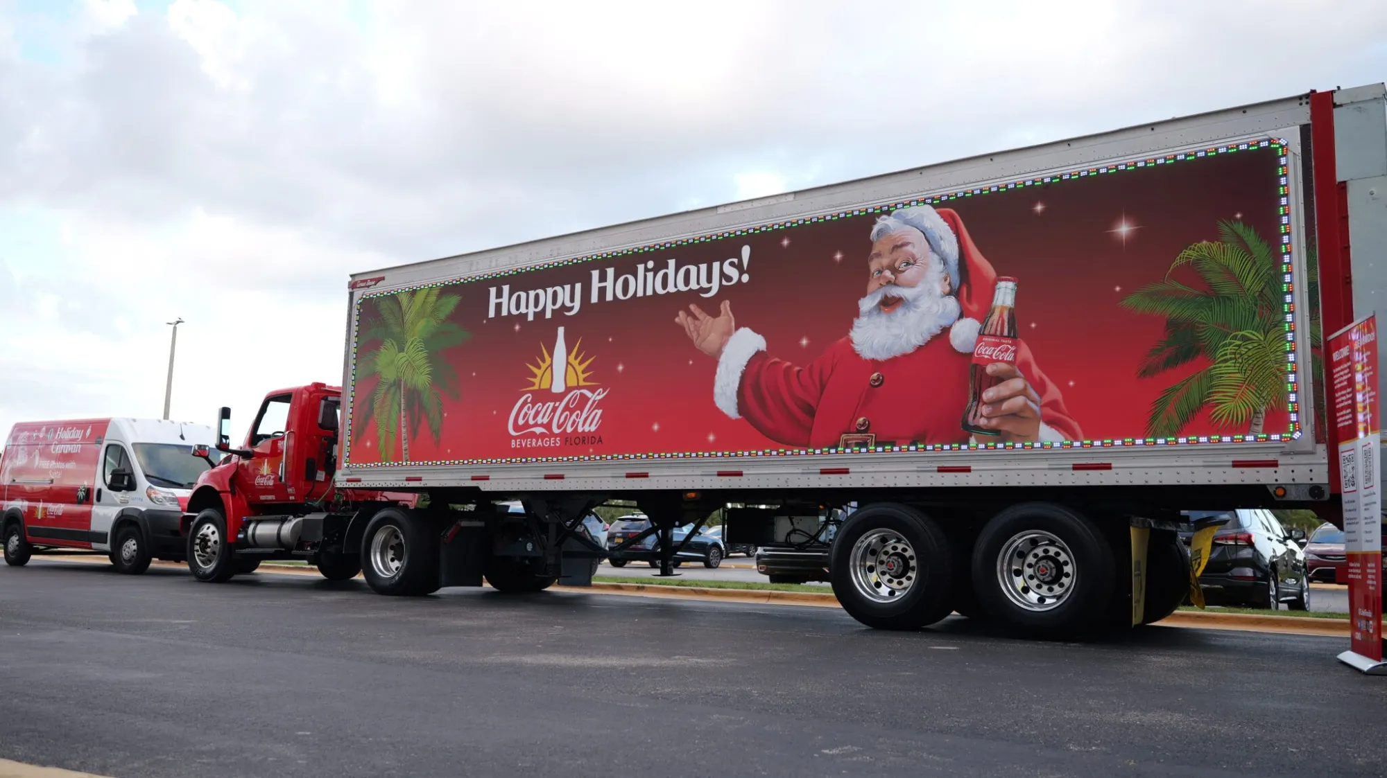 Coca-Cola Holiday Caravan decorated with Christmas lights