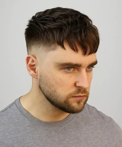 Men's textured crop haircut with a soft taper