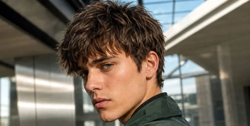 Men's shag haircut with messy medium-length texture